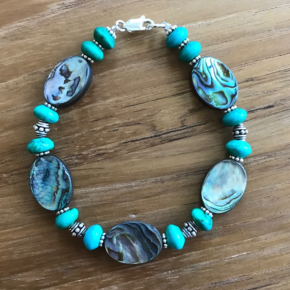 Abalone, Magnesite and Silver Bracelet
